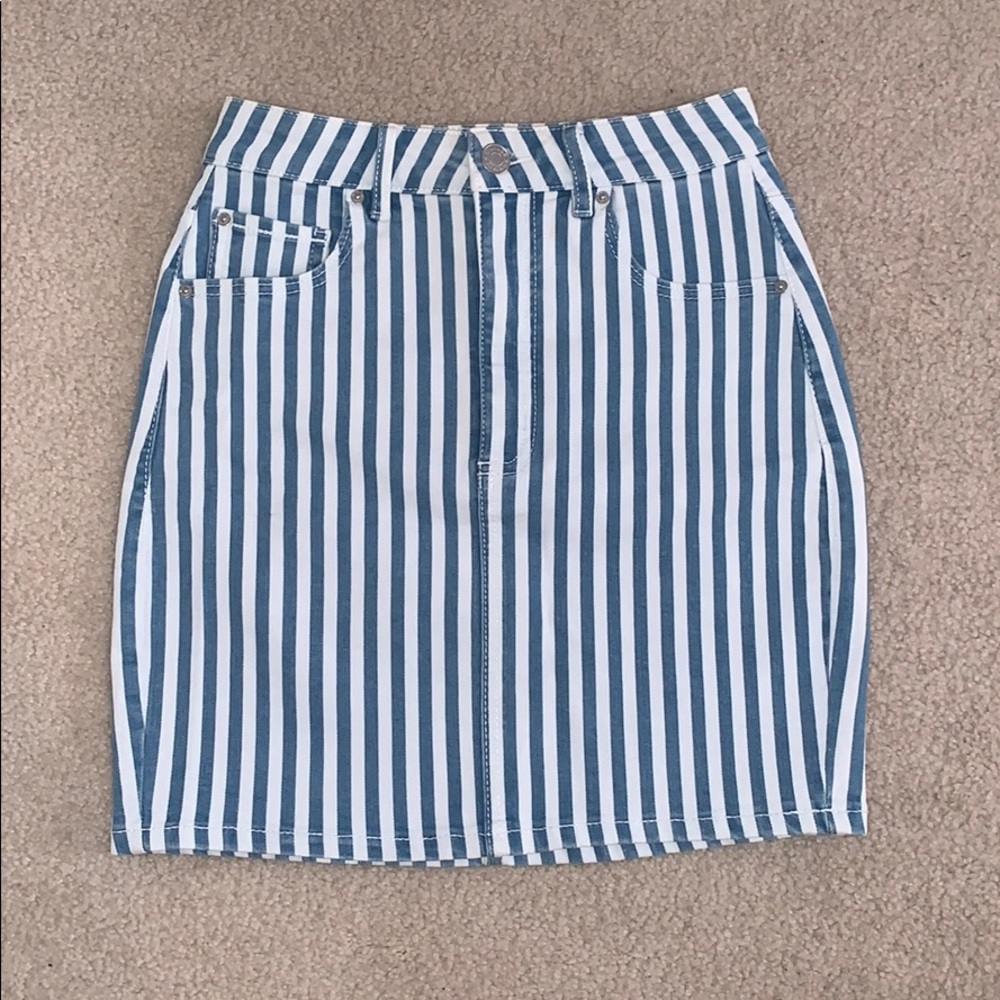 Garage white and blue striped pencil skirt denim